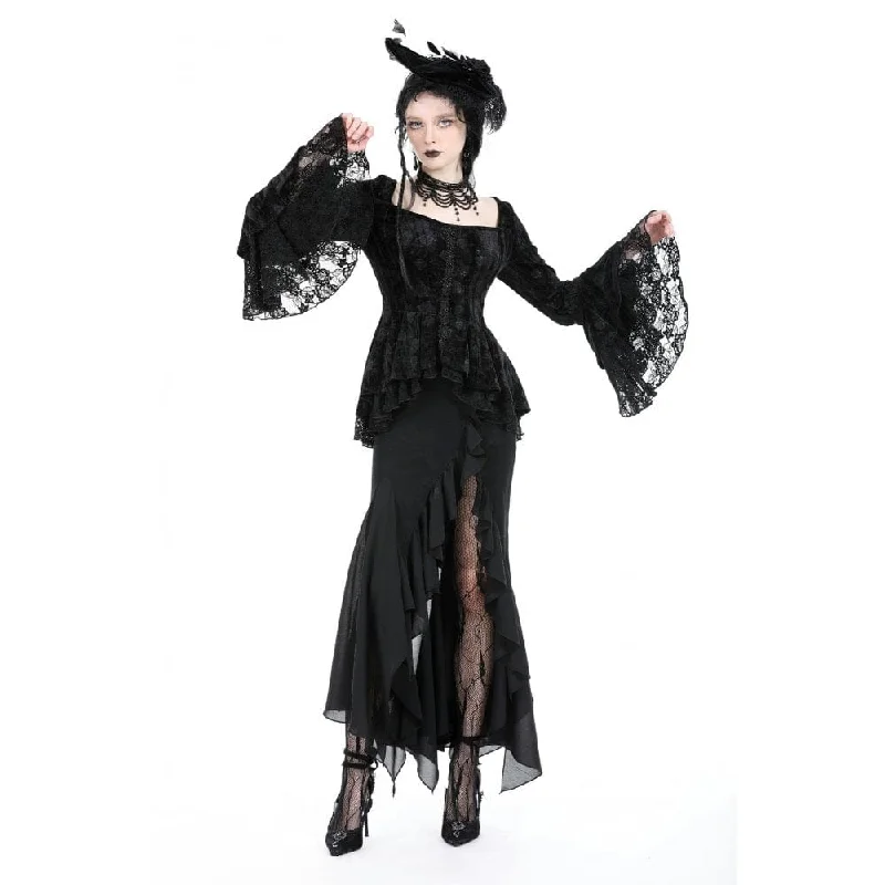 Women's Gothic Falre Sleeved Ruffled Velvet Shirt