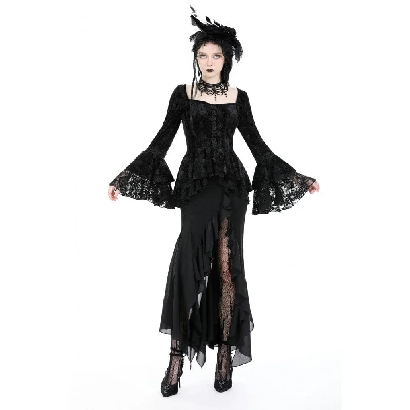 Women's Gothic Falre Sleeved Ruffled Velvet Shirt