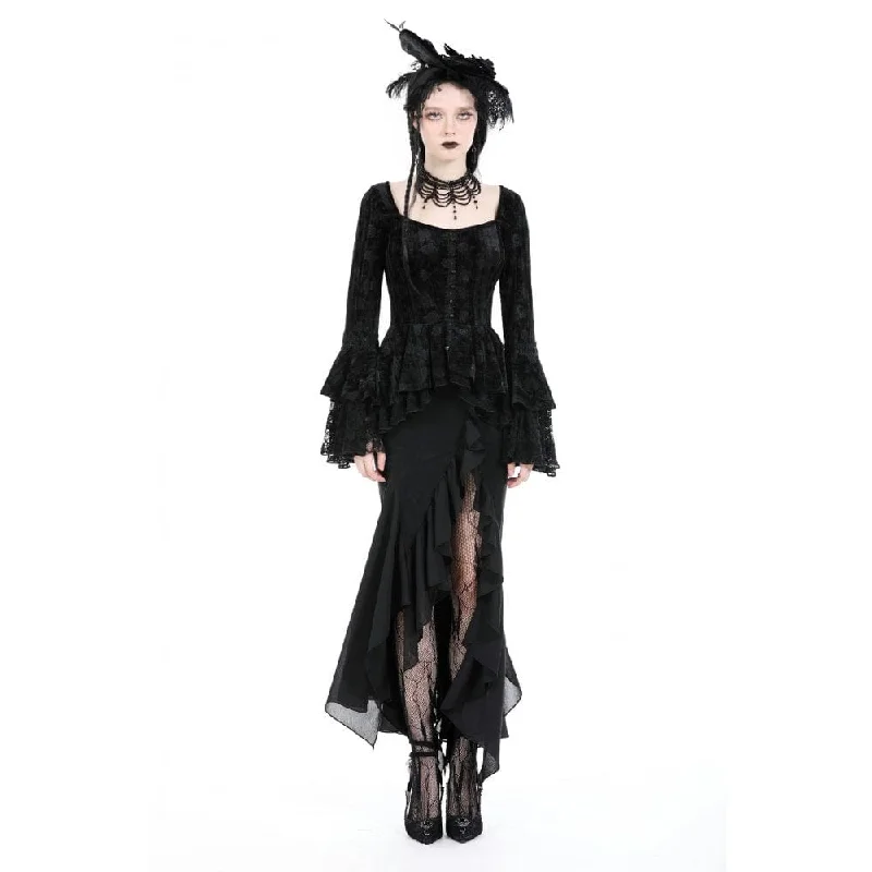 Women's Gothic Falre Sleeved Ruffled Velvet Shirt