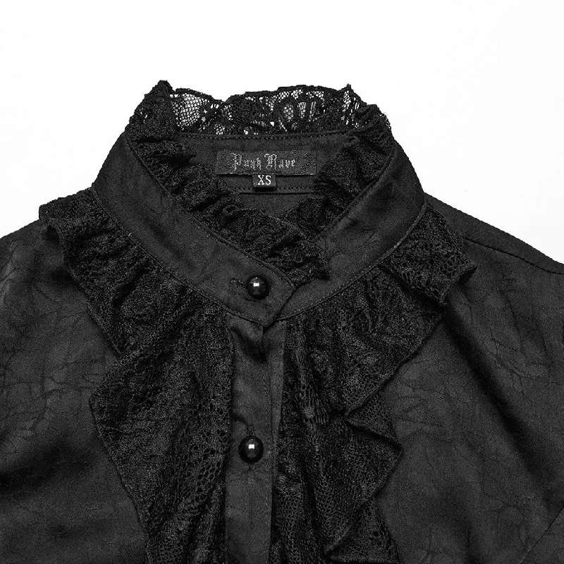 Women's Gothic Ruffled Lace Lace-Up Long Sleeved Shirt