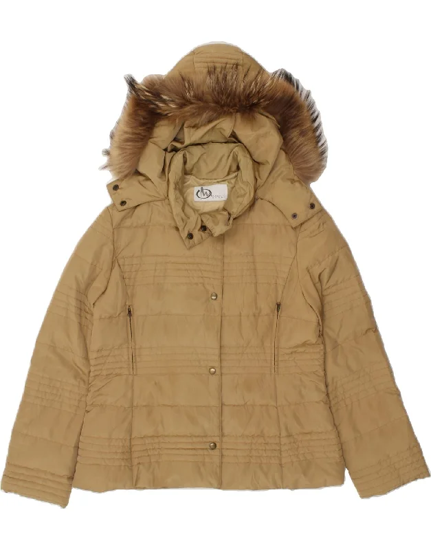 MARELLA Womens Hooded Padded Jacket UK 18 XL Beige Polyamide