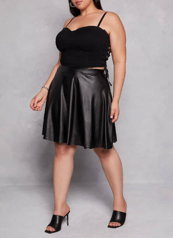 Plus Size Faux Leather High Waist Skater Skirt