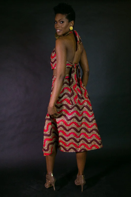 Halter Crop Top with matching A-Line Wrap Skirt (zigzag print)