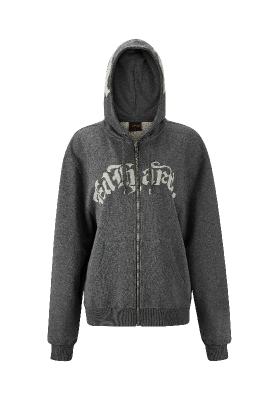 Womens Dragon Rose Zip Through Hoodie - Charcoal Marl