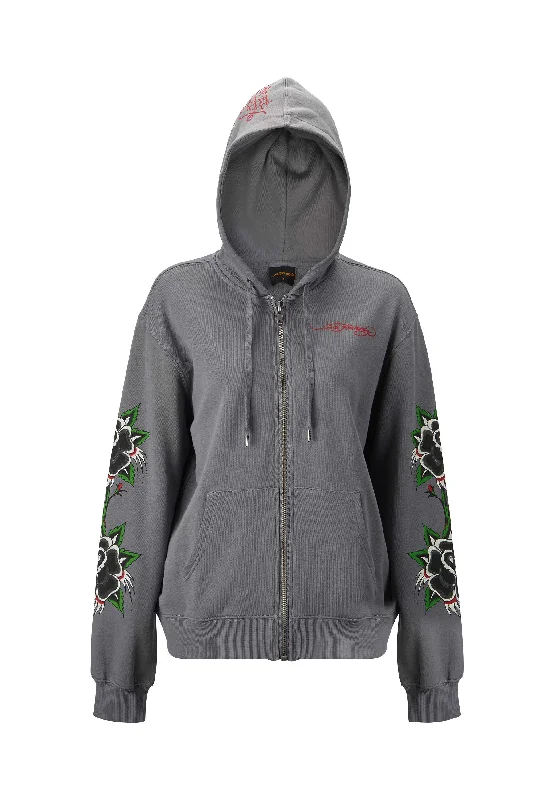 Womens Stay True Graphic Relaxed Fit Zip Thru Hoodie - Charcoal